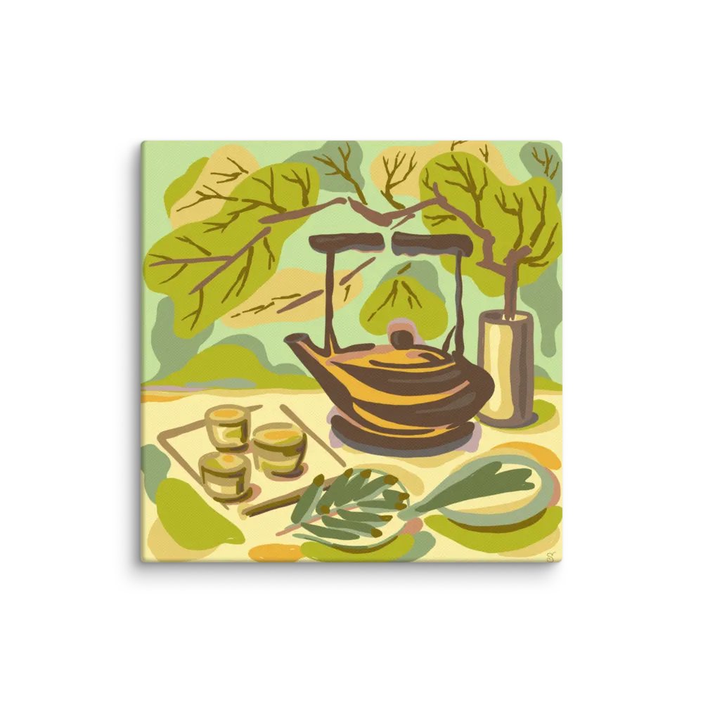 Earthy Teapot and Teacups Canvas Art - Coffee Shop No. 2 product image (1)