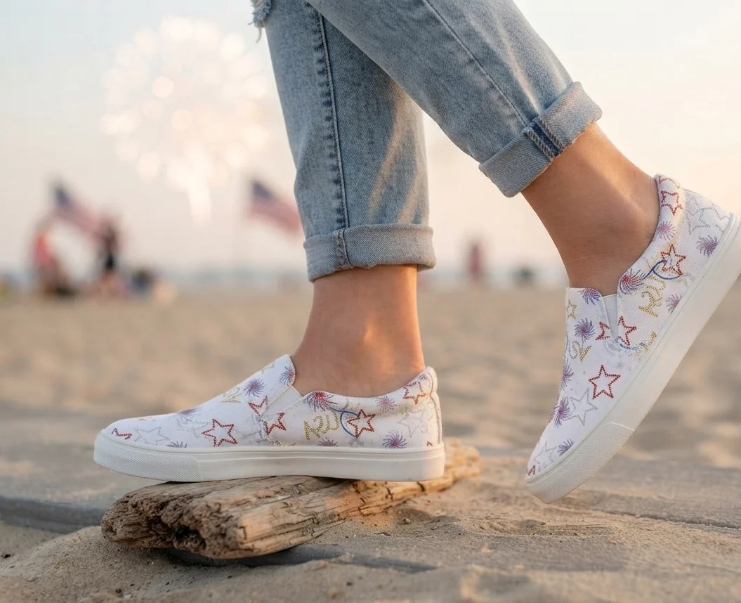 Patriotic Fireworks – Women's Slip-On Canvas Shoes product image (3)