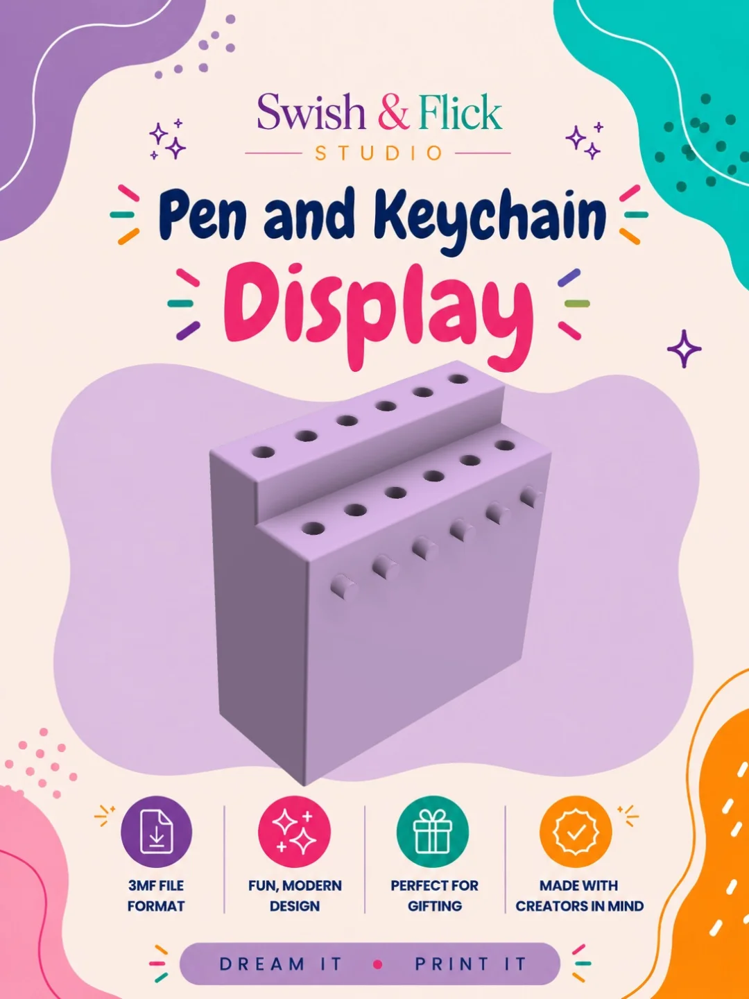 Pen and Keychain Display STL File | 3D Printed Vendor Display Stand | Pen Holder Organizer | Keychain Display | 3MF Download product image (1)
