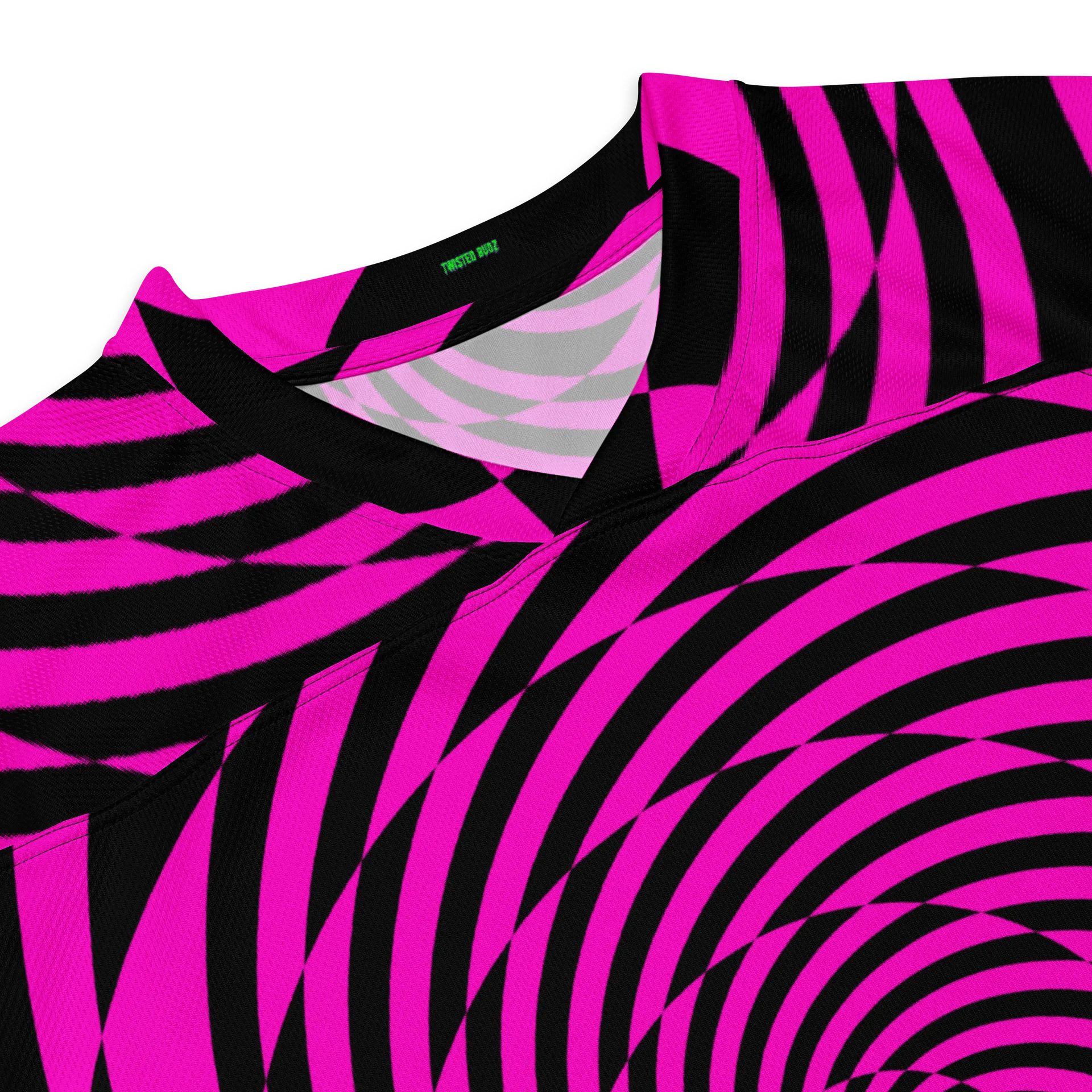 Psychedelic Spirals Rave Hockey Jersey, Trippy Festival EDM Shirt, Retro Checkers Swirl Y2K Fashion, Neon Pink Techno Dance Party Clothes product image (6)
