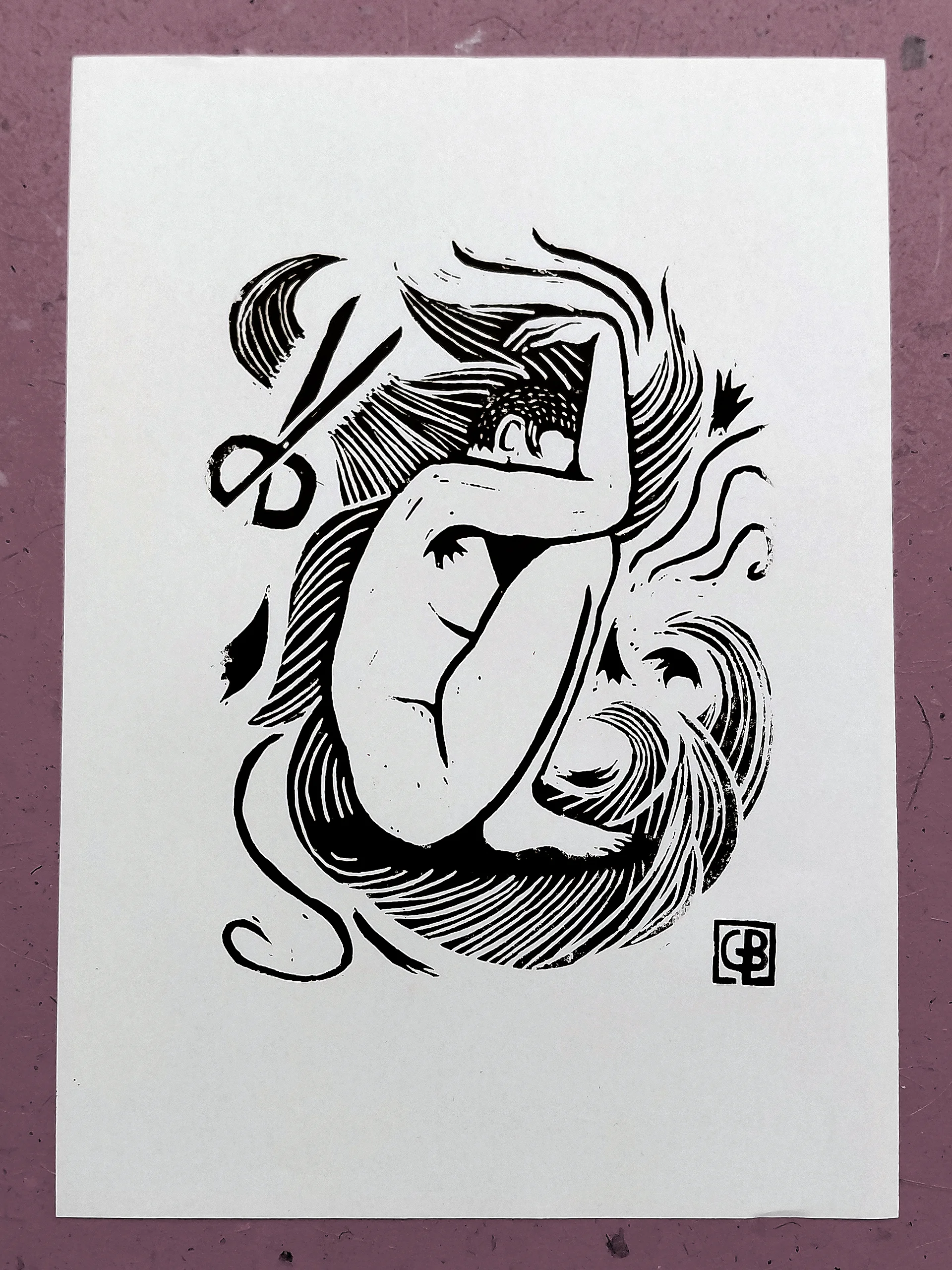 HAIR CUT Lino Print product image (1)