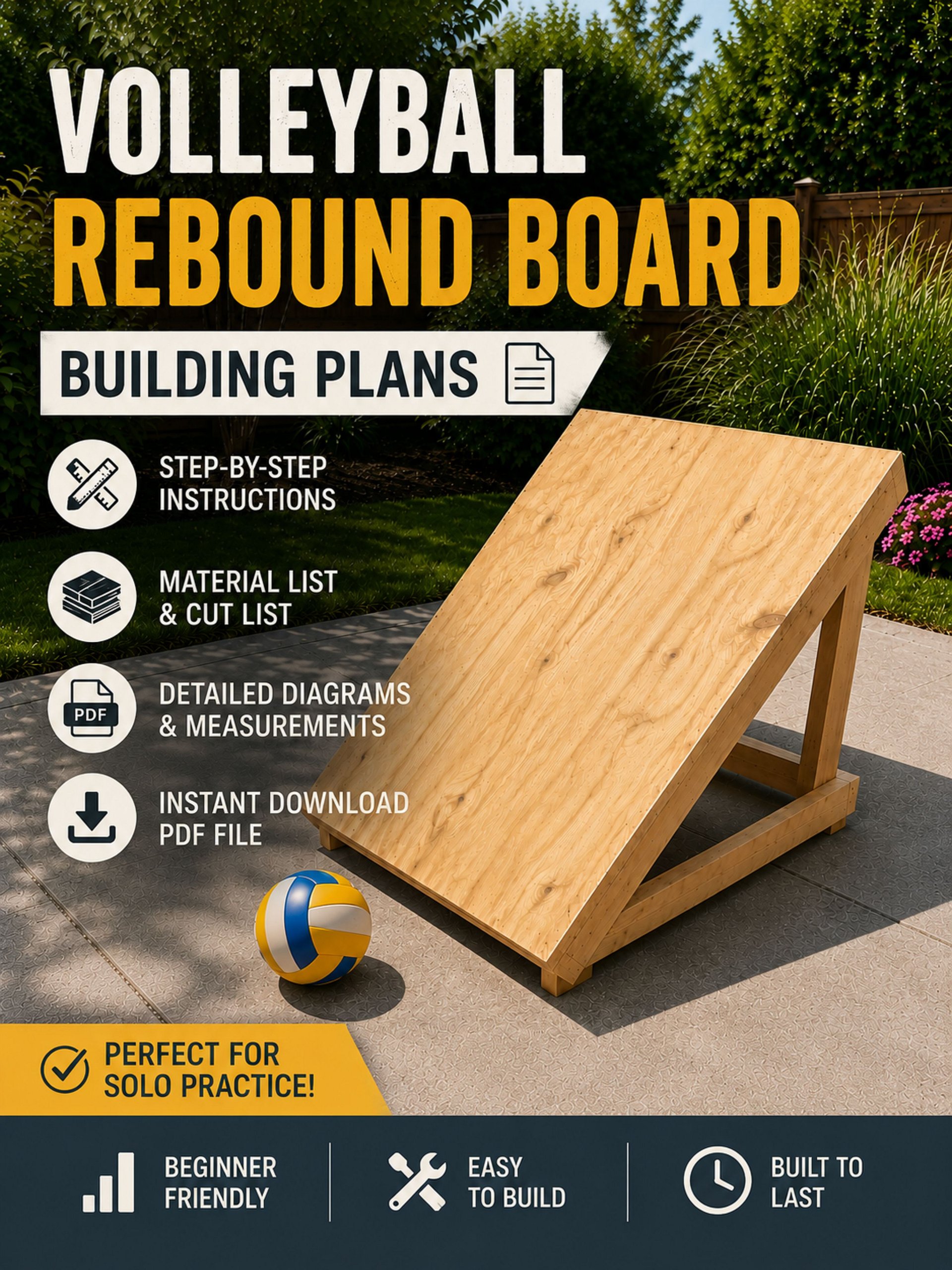DIY Volleyball Rebound Board Plan | Woodworking Plans product image (1)