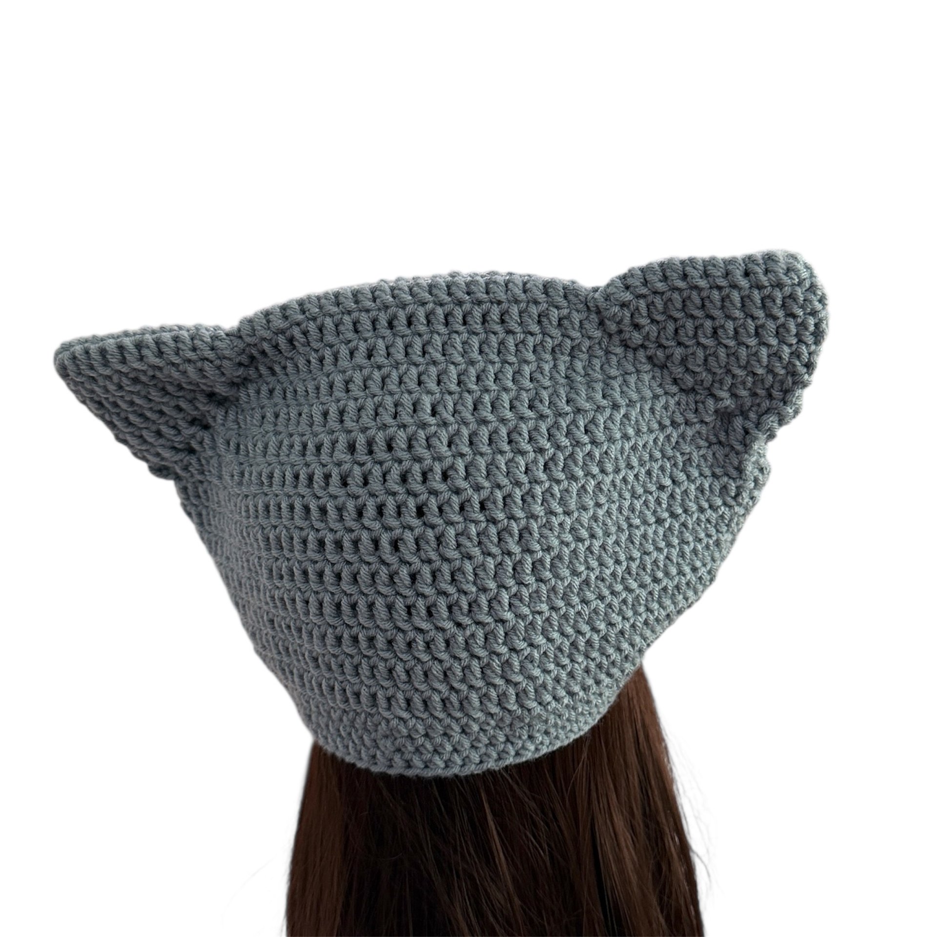 Winter Handmade Crochet Cat Ears Beanie Blue with Red Bow for kids 6-12 yo. product image (3)