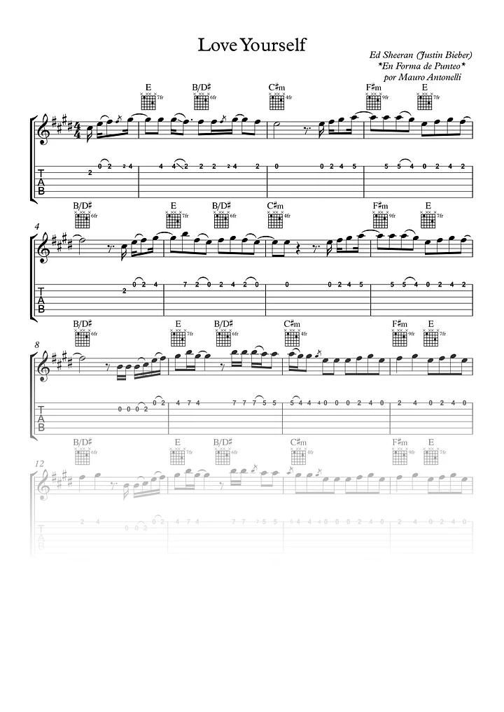 Love yourself - Partitura + Tab + Acordes + Pista product image (1)