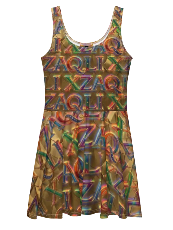 XZAQLI Liquid Gold Monogram Skater Dress product image (1)