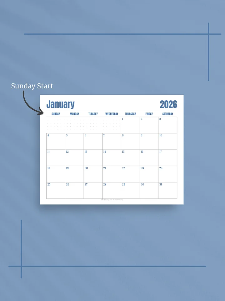 Jewel Tone Quarters 2026 Calendar - Single Page per Month, Sunday Start, Letter Size product image (2)