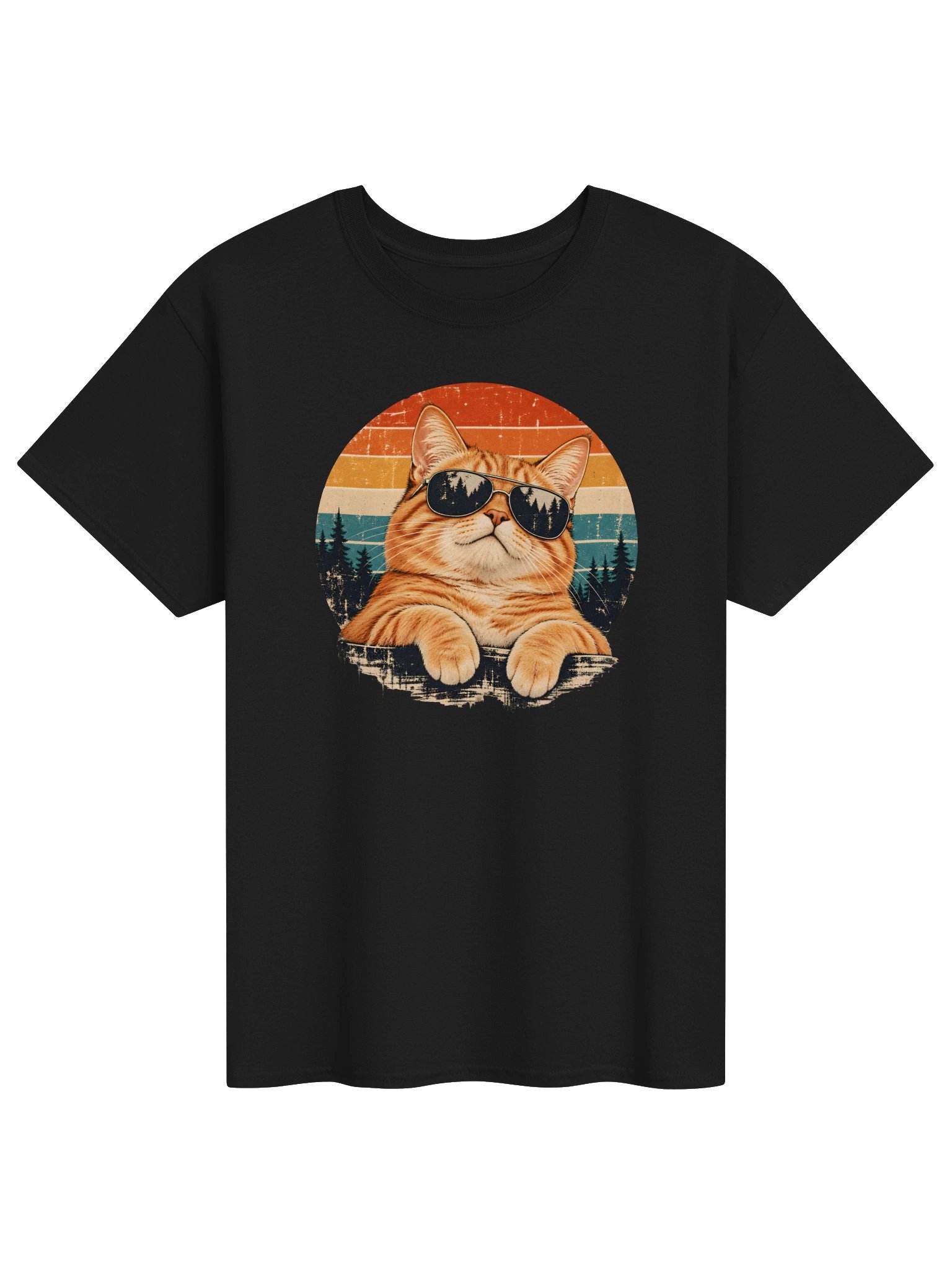 Cool Cat in Sunglasses T-Shirt – Retro Sunset Cat Graphic Tee