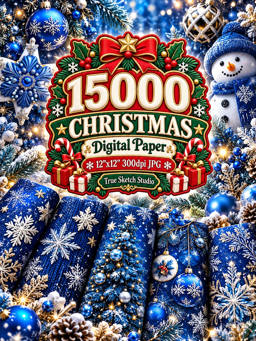 15000 Christmas Digital Paper Bundle, 12x12 JPG, Holiday Scrapbook Paper, Xmas Backgrounds, Printable Pattern Mega Bundle product image (5)