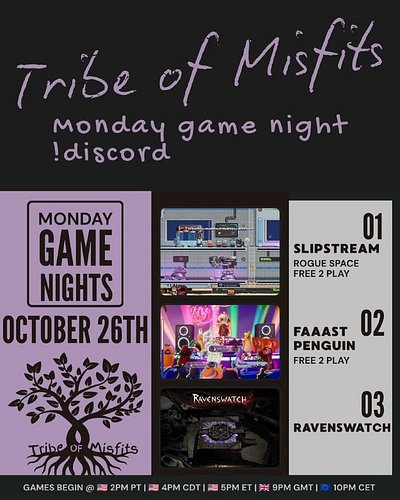 🚀Launching into space in 1 hour - join us for Tribe of Misfits Monday Game Night! #tribeofmisfits #gamenight #twitchcommunity