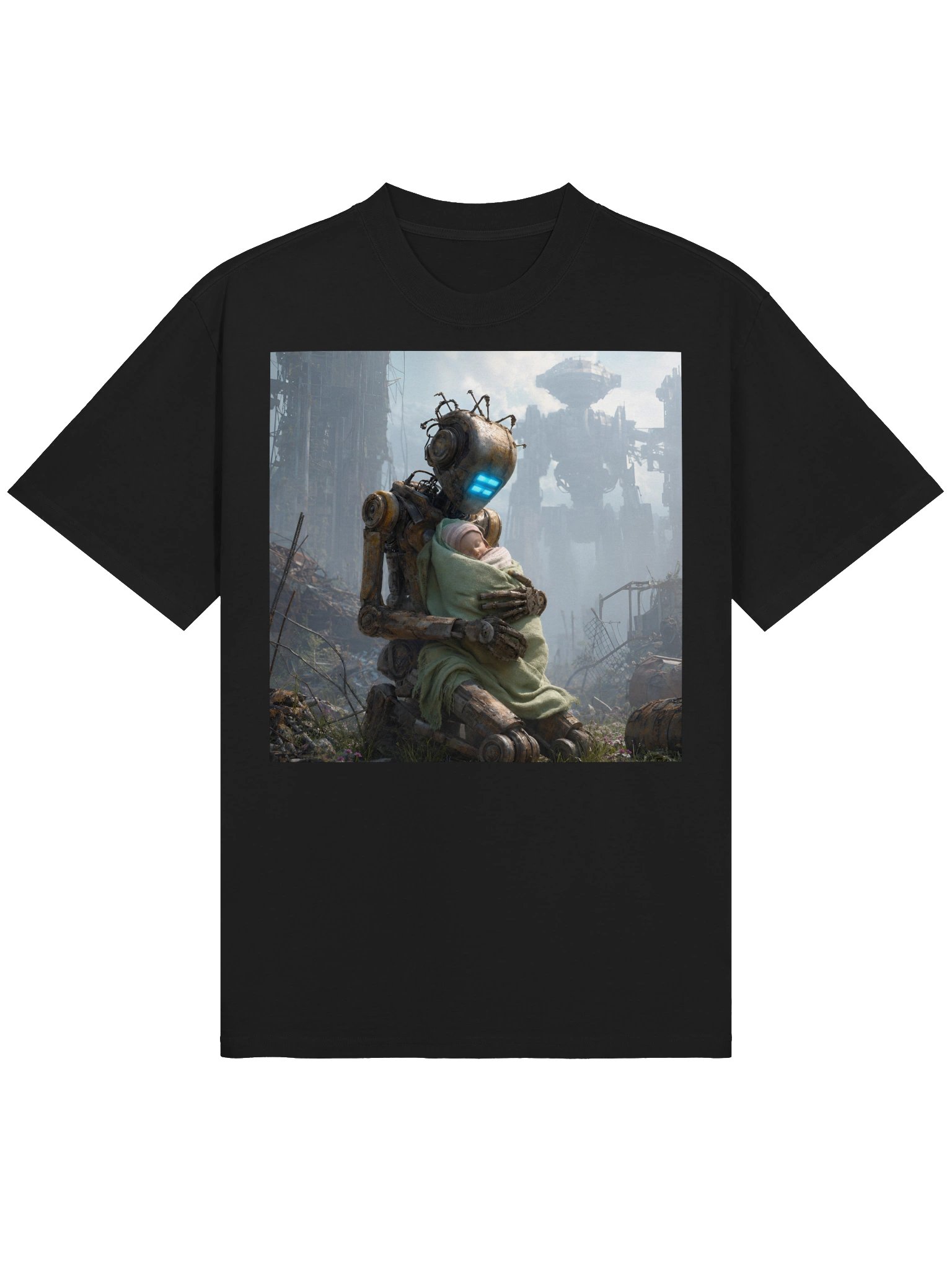 Cyberpunk Robot Baby T-Shirt, Sci-Fi Guardian Art, Futuristic Tech Gift, 8K Oversized Tee product image (3)