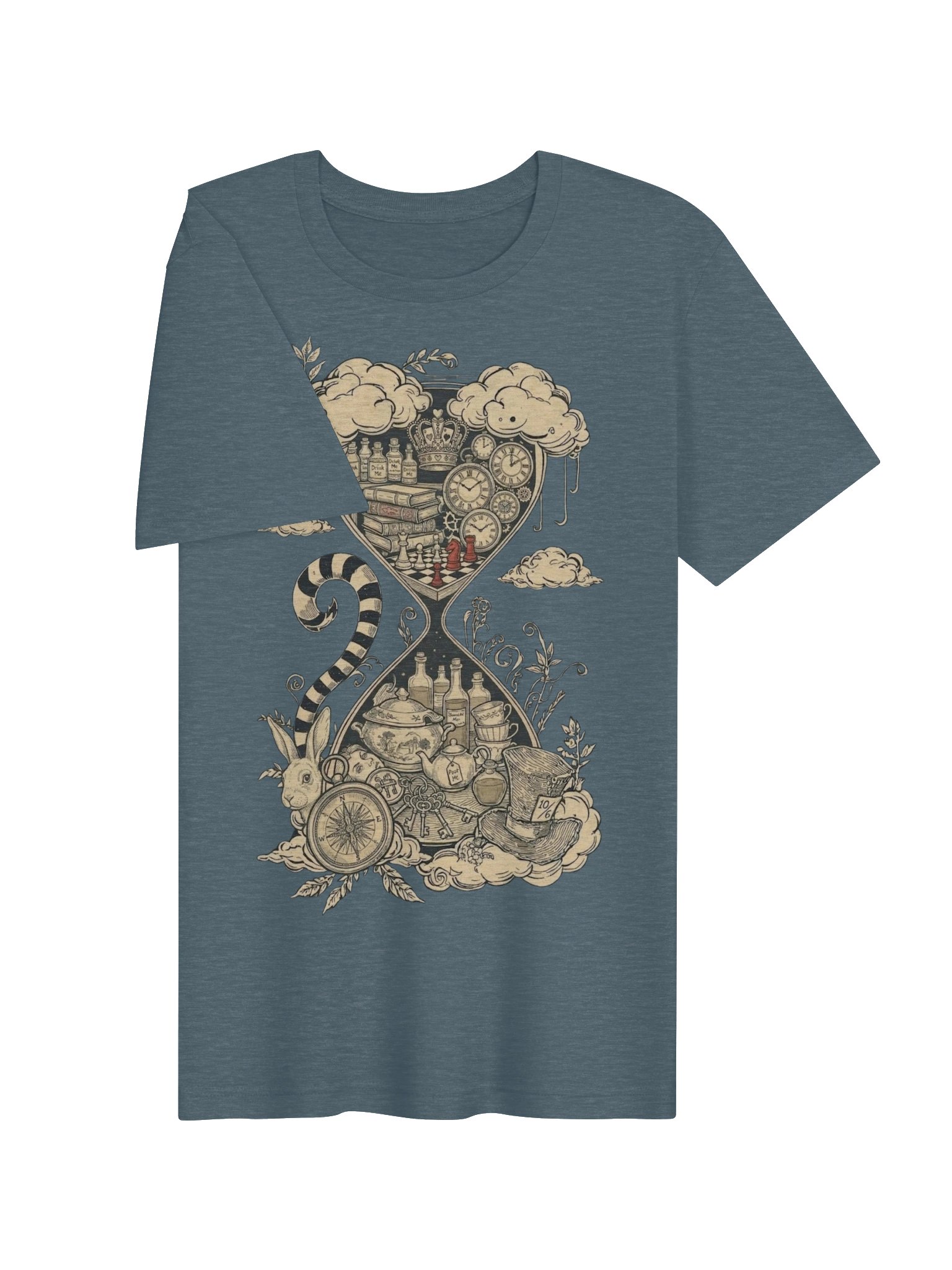 Alice in Wonderland Hourglass Tee, Surreal White Rabbit Graphic Shirt product image (4)