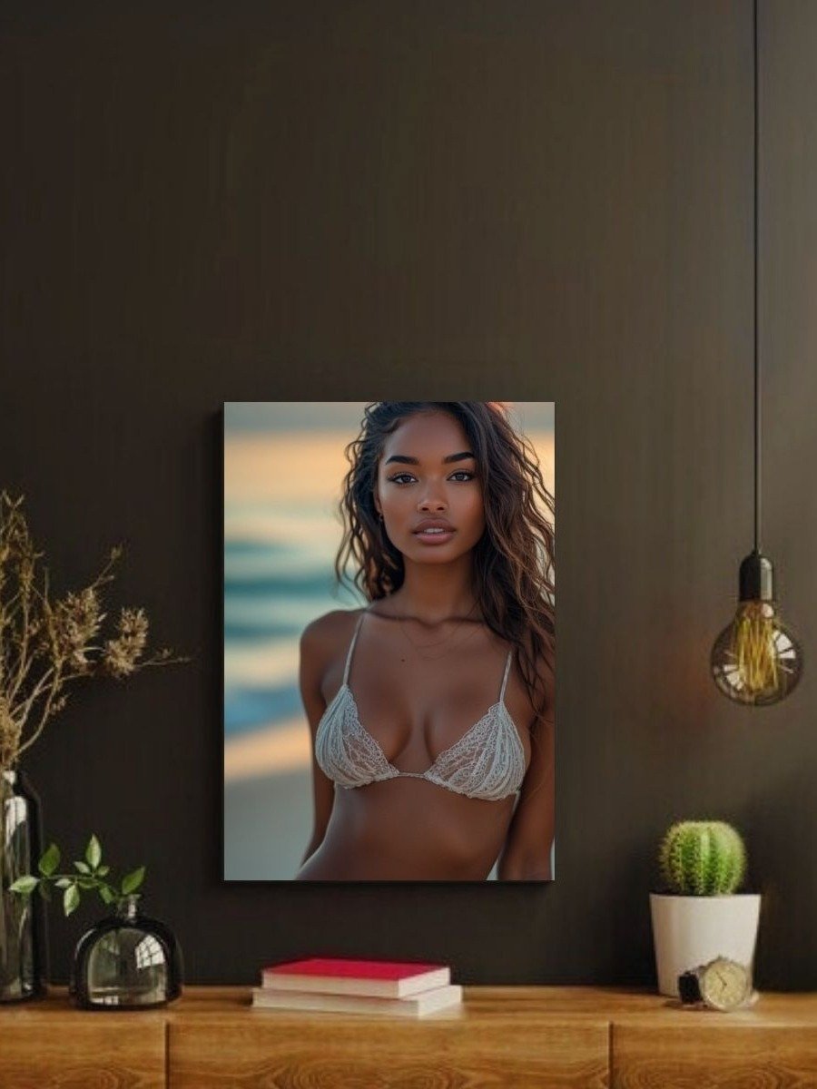 Sunset Beach Model 8x10 Metal Wall Art – White Lace Bikini Metal Poster product image (2)