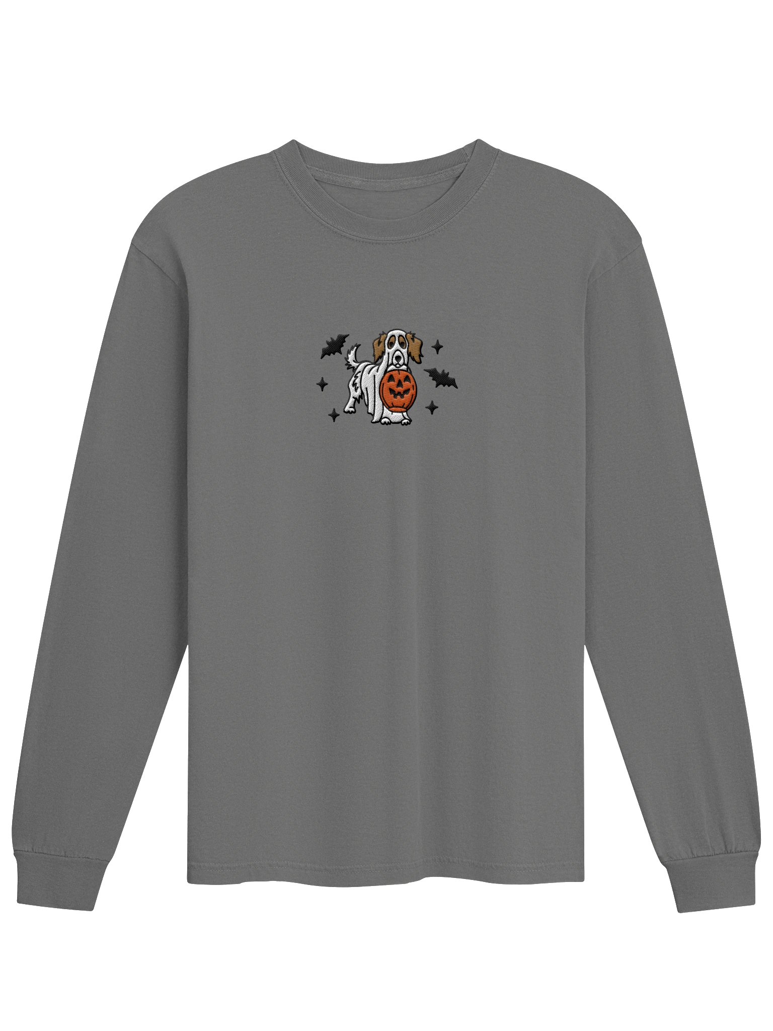 Halloween Longhaired Dachshund(Pied, Brown) Embroidered Long-sleeved T-Shirt product image (4)