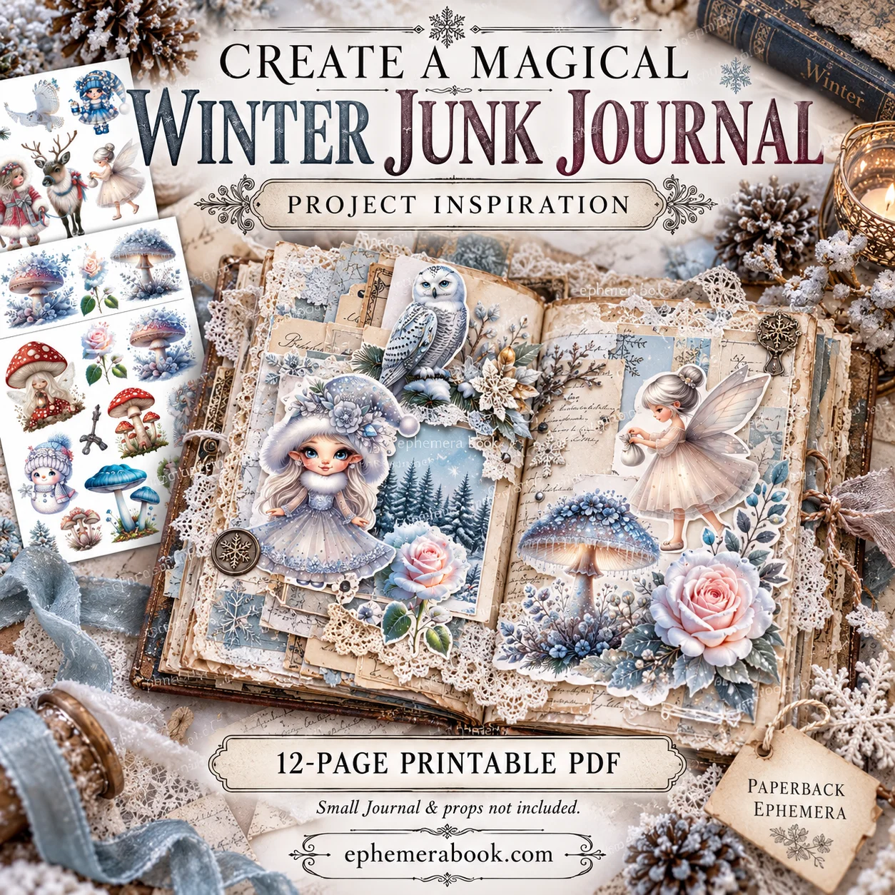 Winter Woodland Ephemera Printable PDF | 12 Junk Journal Pages product image (4)