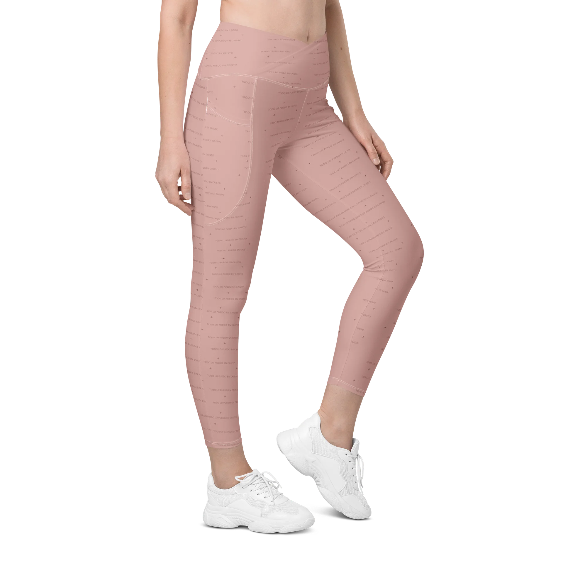 Crossover Leggings with Pockets — Women Who Lift (Blush Pink) product image (9)