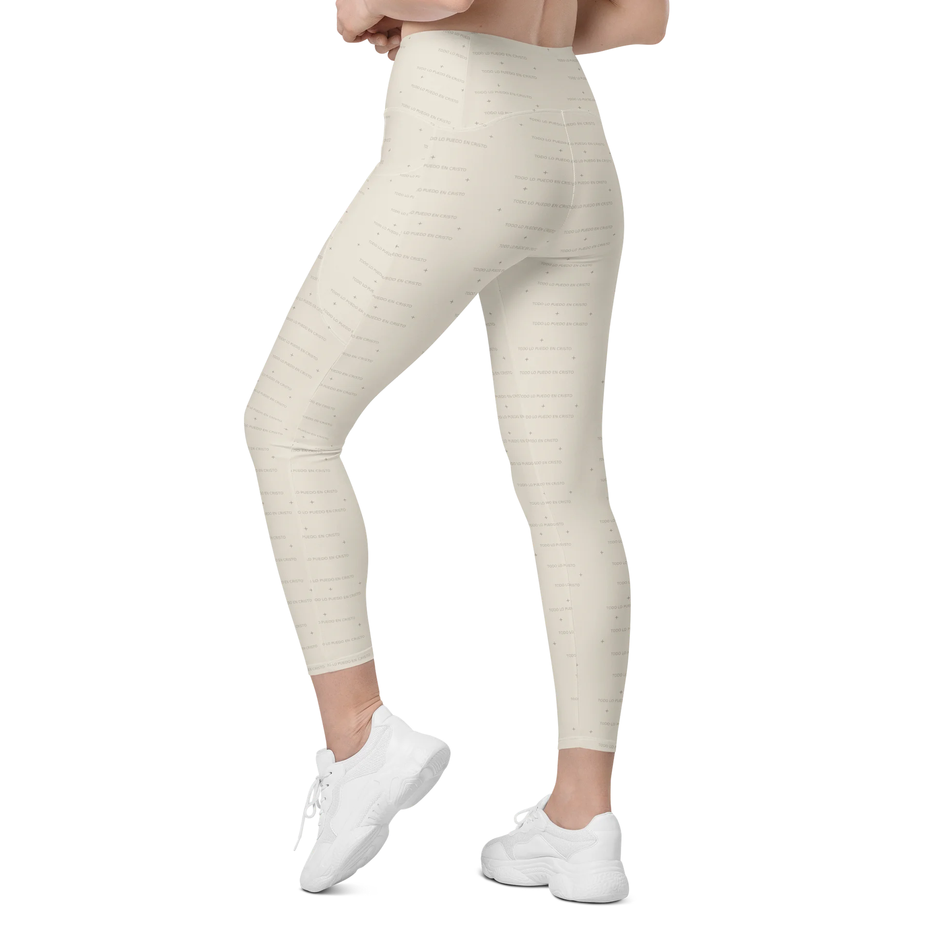 Crossover Leggings with Pockets — Women Who Lift (Cream) product image (11)