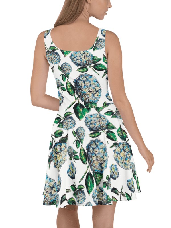 Blue Hydrangea Blooms Skater Dress | Watercolor Floral Fit & Flare Dress | Monique Faella Designs™ product image (2)