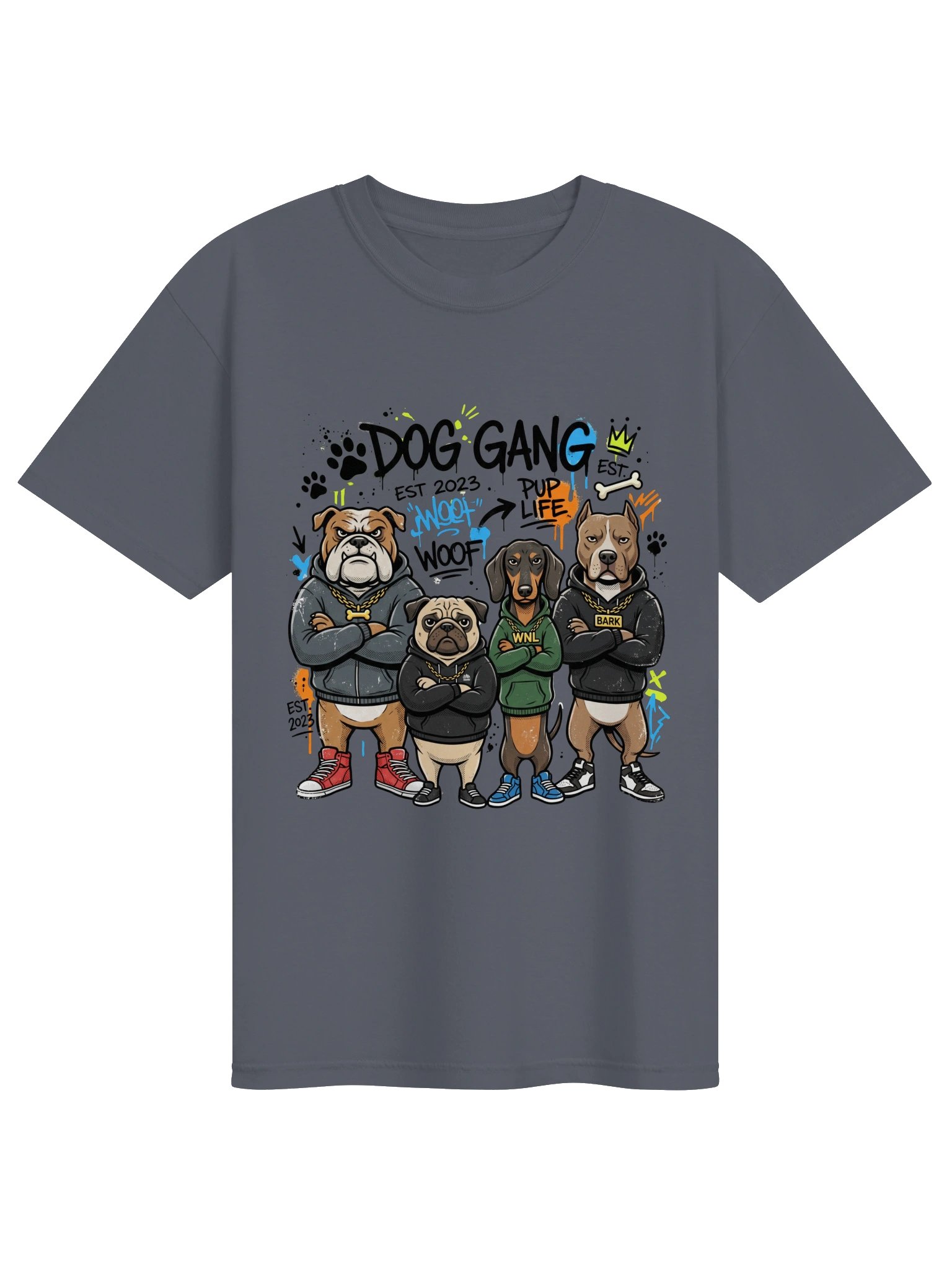 Gangster Dog Crew Hoodie Portrait T-Shirt, Funny Streetwear Dogs Graphic Tee, Cool Dog Lover Gift product image (2)