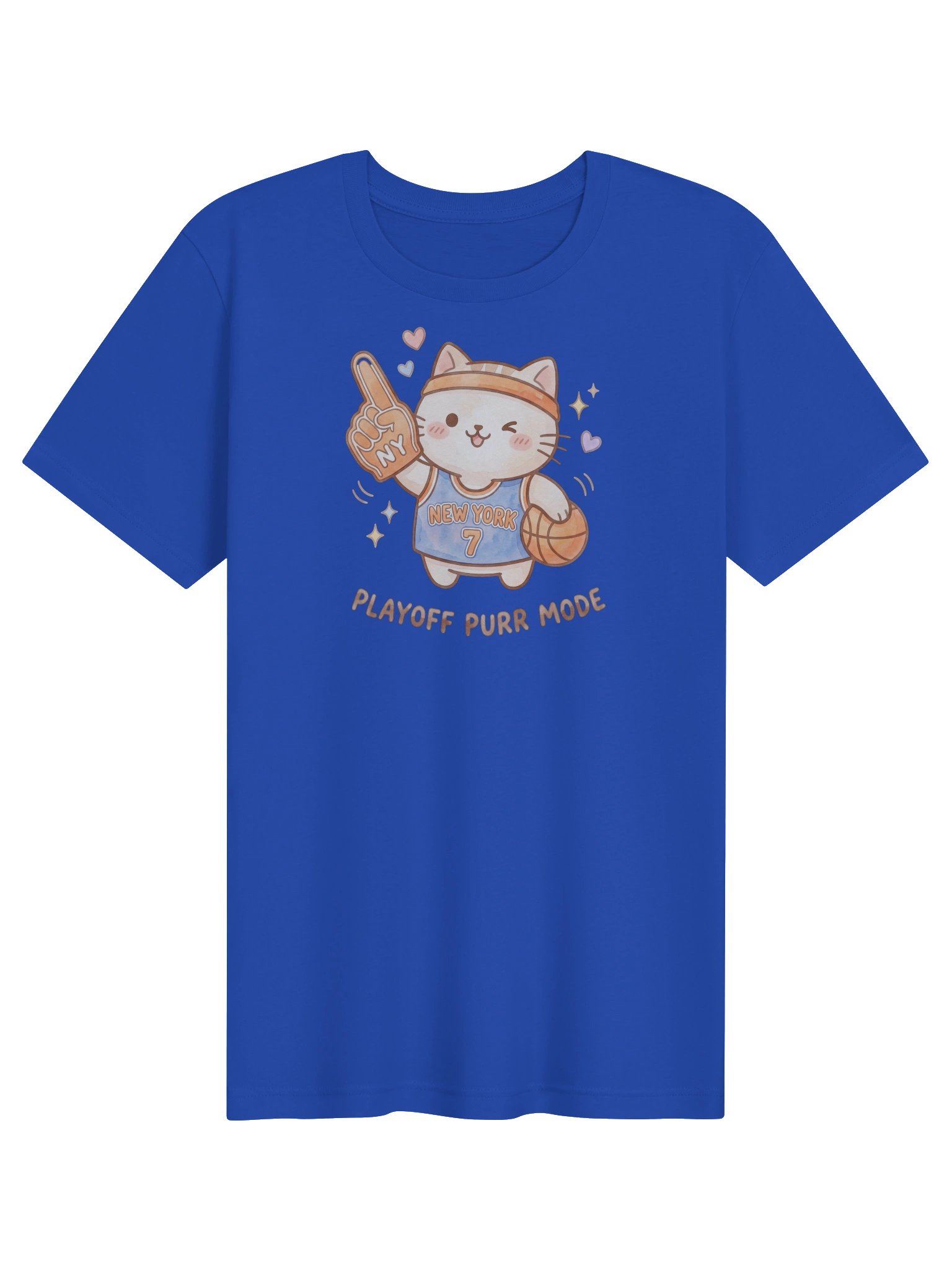 New York Basketball Cat Shirt, Funny Playoff Fan Tee, Orange and Blue Cat Design product image (1)