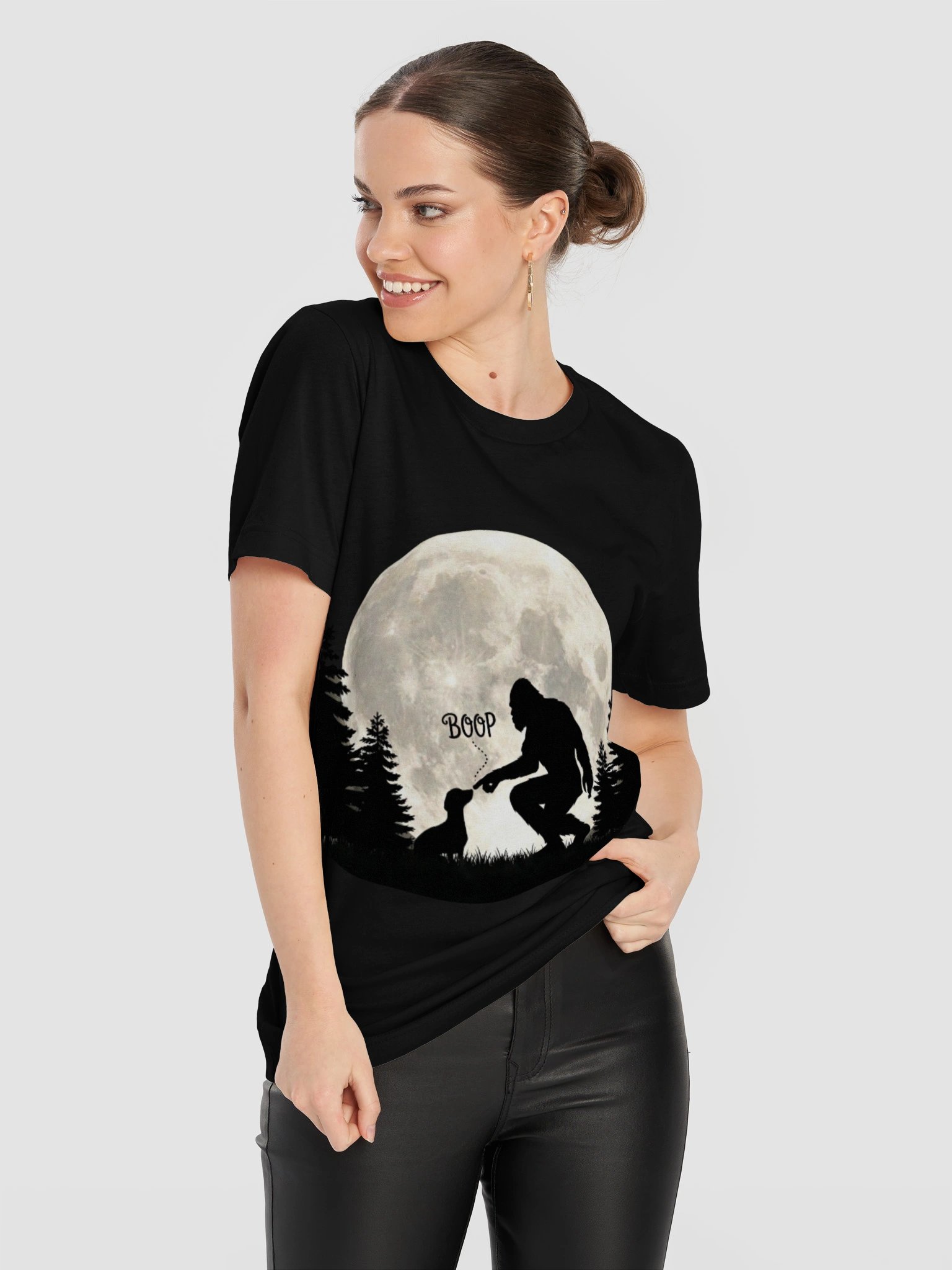 Bigfoot Boop Dachshund T-Shirt - Cute Sasquatch & Wiener Dog Moon Graphic Tee product image (55)