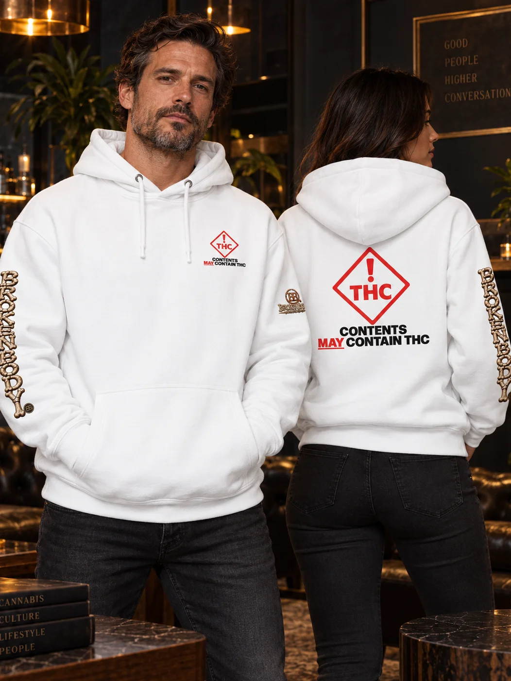 Funny THC Hoodie — Contents May Contain THC™ White Edition | Broken Body™ product image (1)