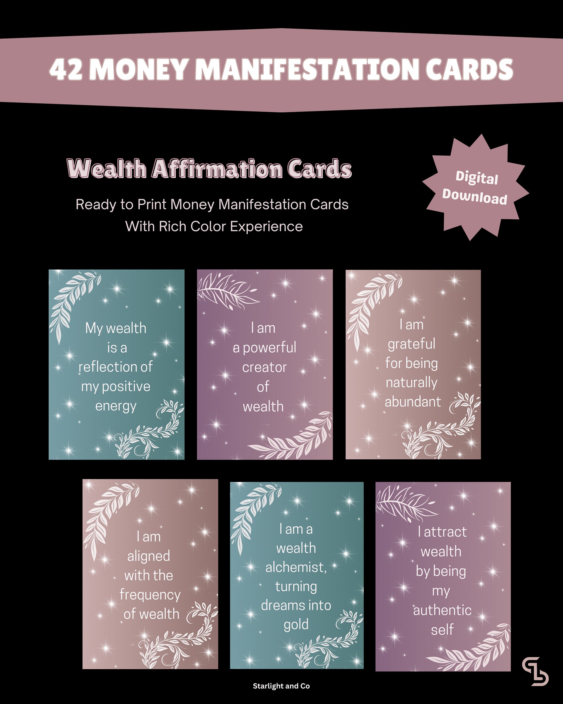 42 Money Manifestation Cards, 2.5 x 3.5 Inches Cards, Digital Manifestation Cards, Wealth Manifestation Cards product image (1)