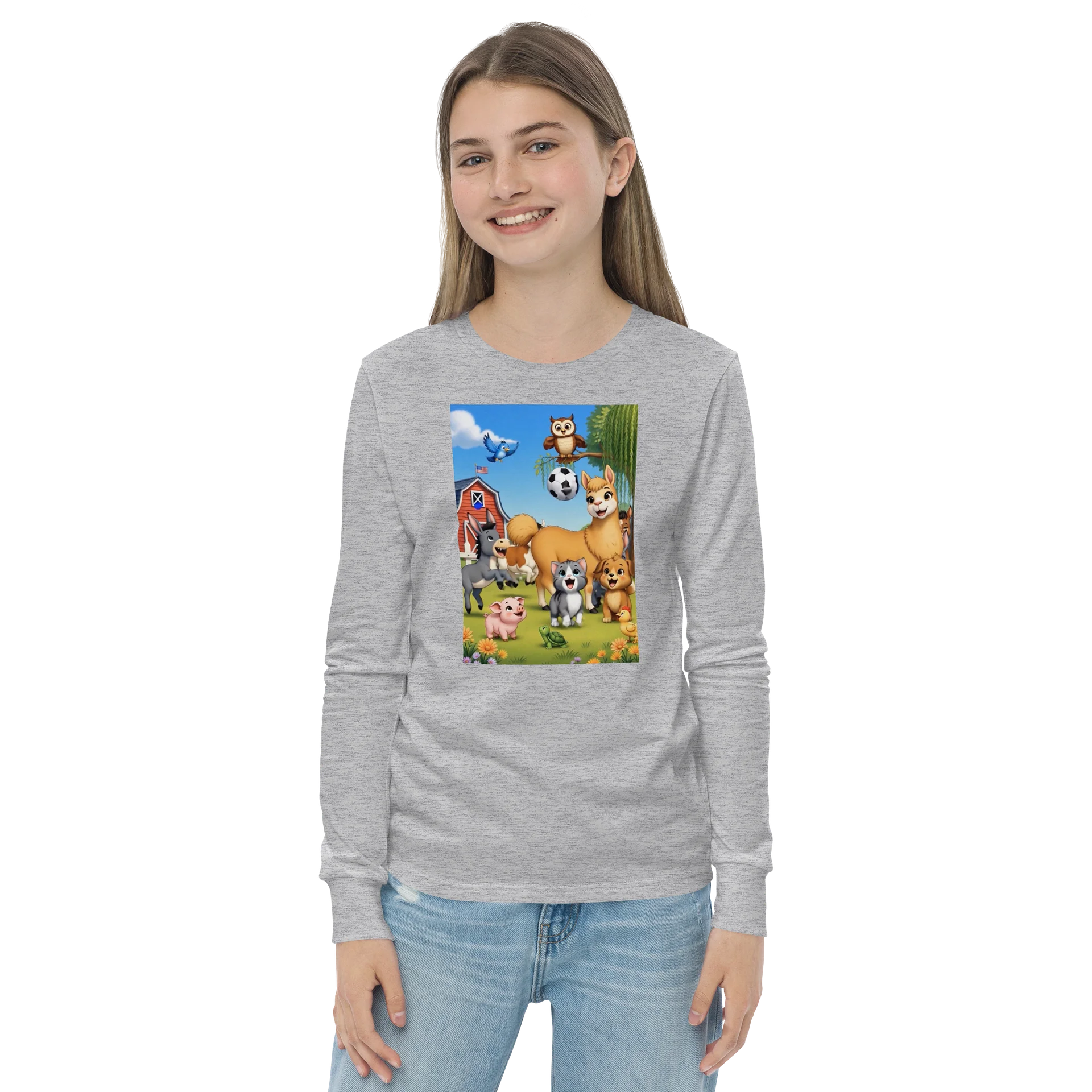 Cute Farm Animal Soccer Cartoon Youth Long Sleeve Tee product image (2)