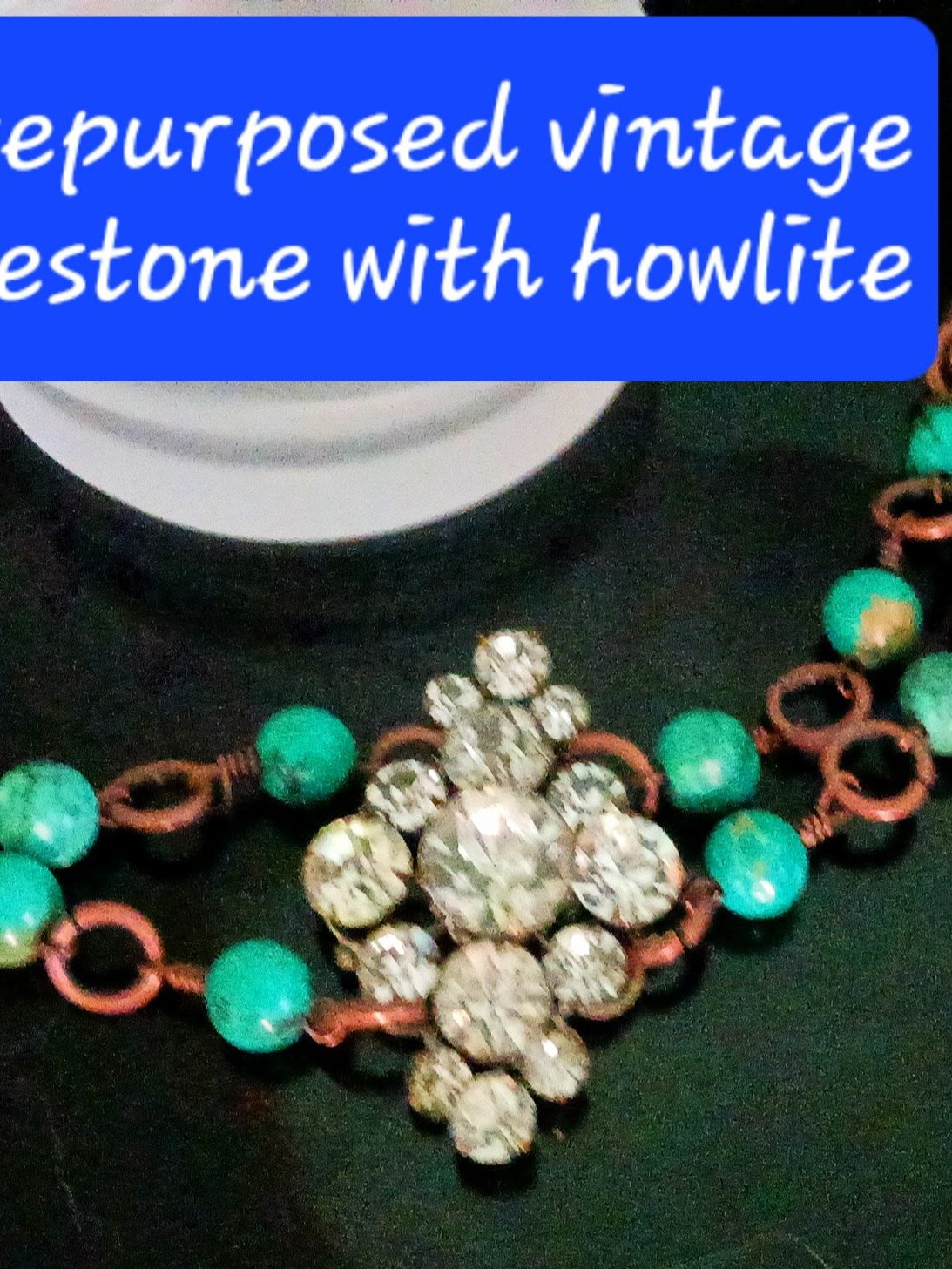 Upcycled Vintage Rhinestone Howlite Bracelet Handmade Boho Beaded product image (1)