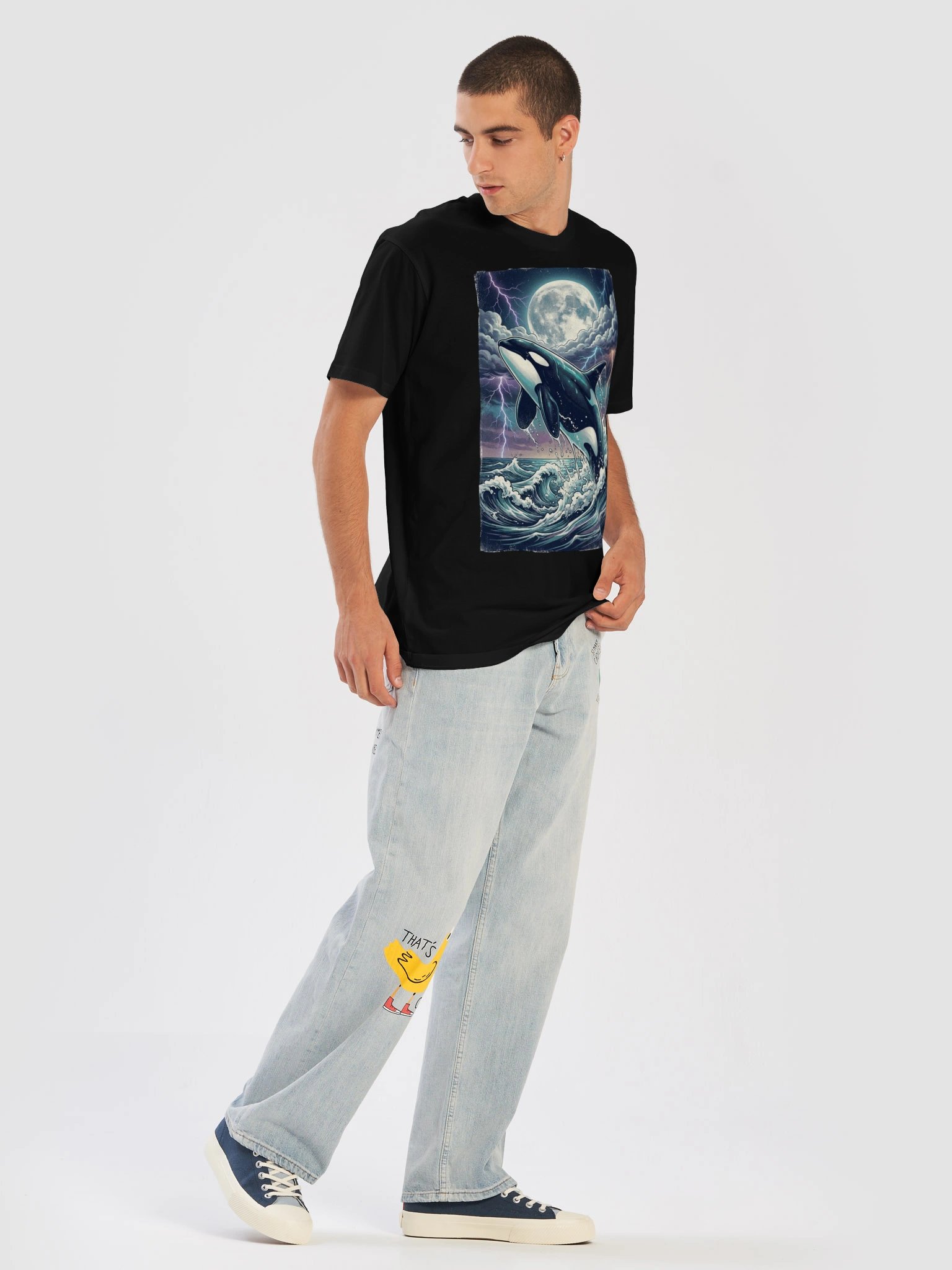 Vintage Orca Whale T-Shirt – Retro 90s Ocean Graphic, Killer Whale & Moon Lightning Design product image (21)