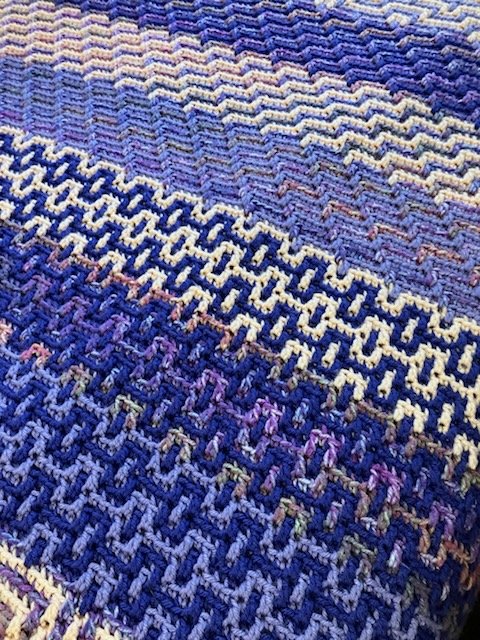 Hand-Crocheted Mosaic Queen Sized Afghan - Indiana Variant (Peach & Purple) New Product product image (2)