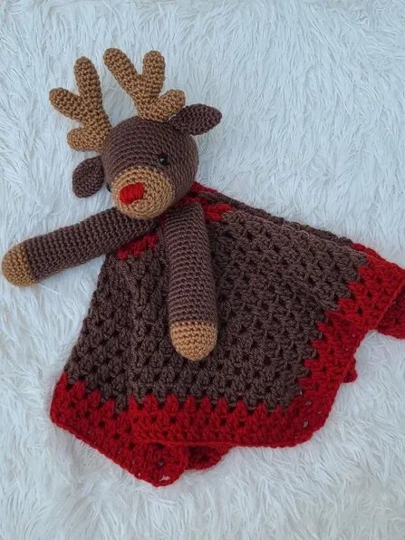 Rudolph Reindeer Crochet Baby Lovey Blanket Pattern PDF Pattern - Crafting Happiness product image (3)