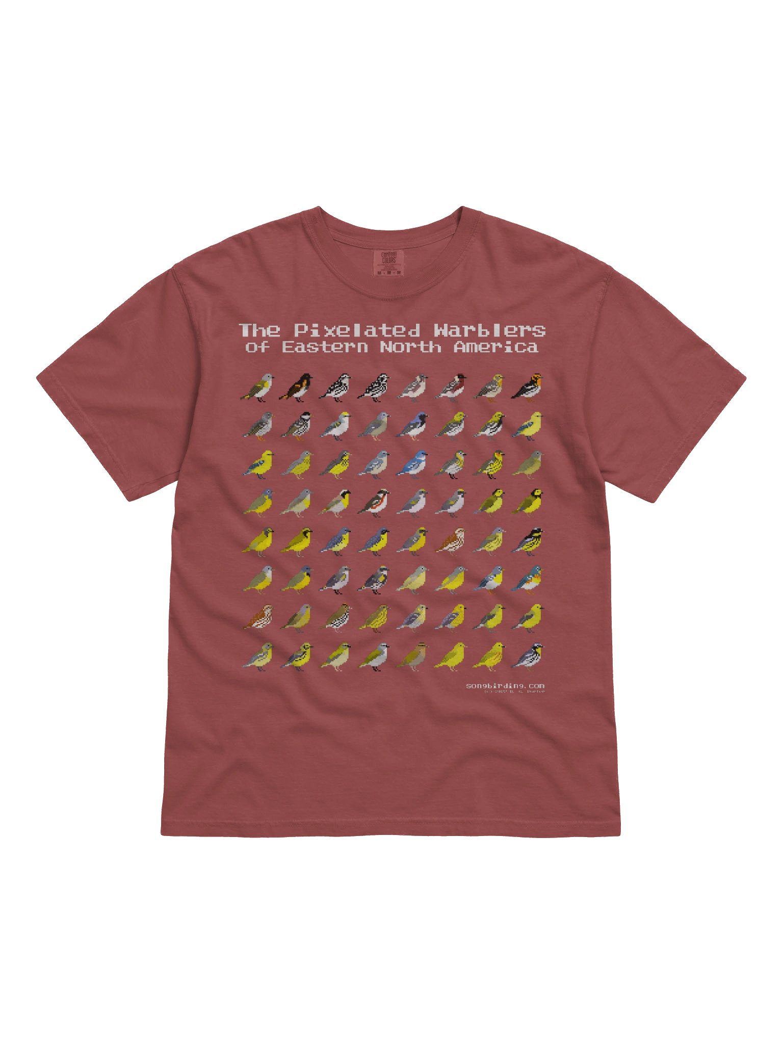 The Pixelated Warblers of Eastern North America Heavyweight Tee (white text) product image (1)