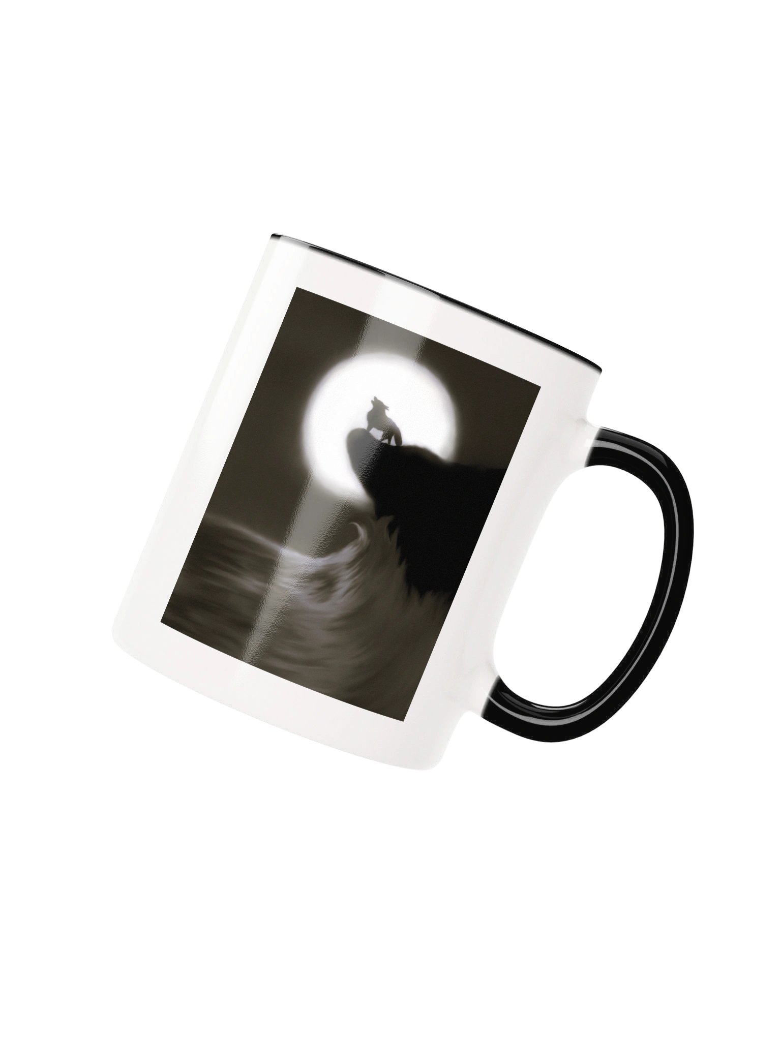"Wolf on cliff" Ceramic Mug with Color Inside product image (2)