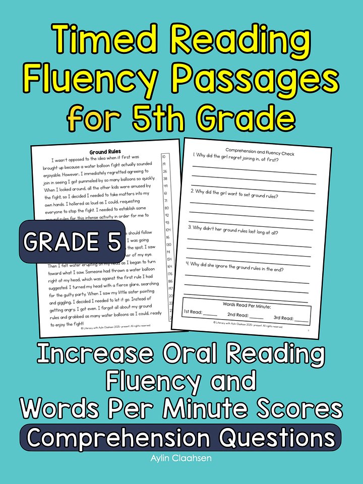 Timed Reading Fluency Passages for 5th Grade product image (1)
