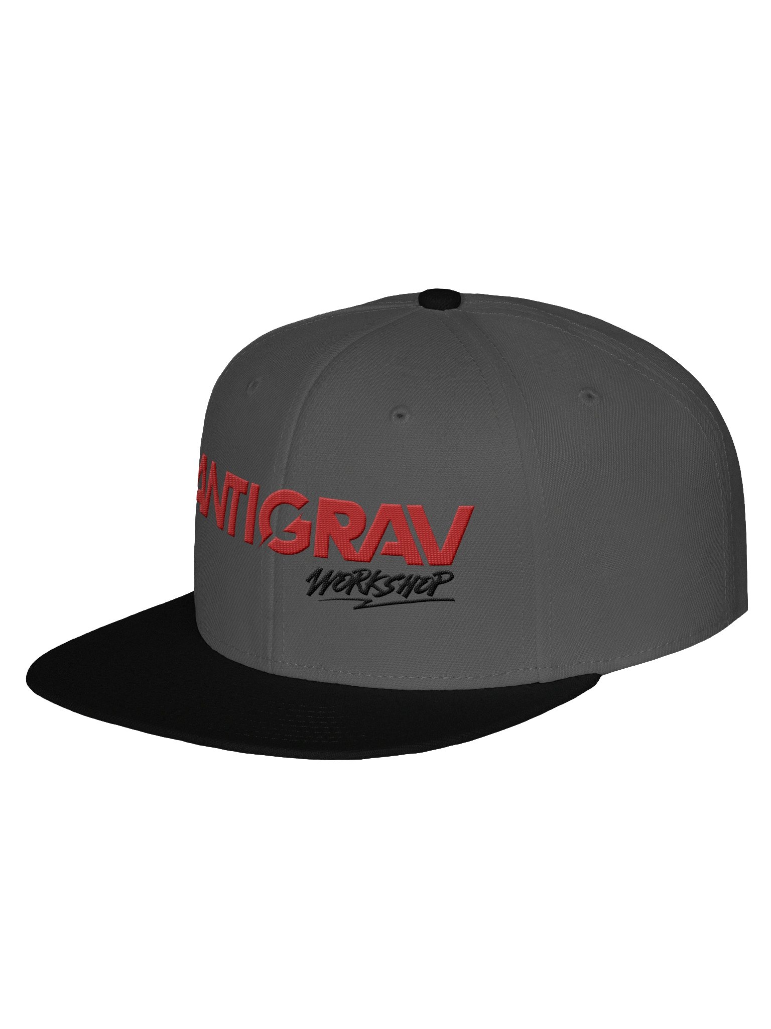 Antigrav Workshop Snapback Hat | Embroidered Wool Blend Flat Bill Cap | Gray/Black product image (4)