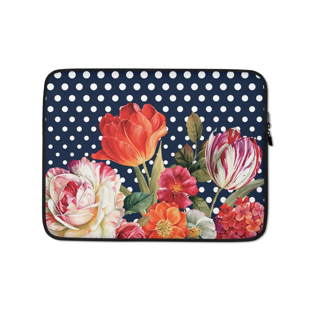 Navy/white Polka Dots Floral Laptop Sleeve product image (1)