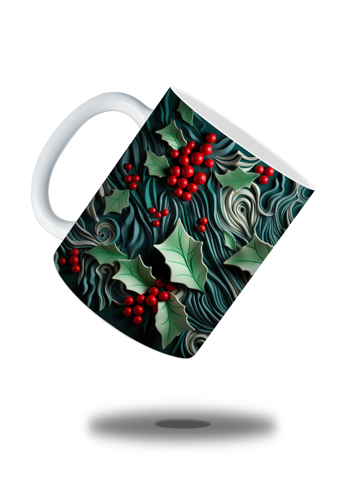 Festive Holly and Berries 11oz Coffee Mug – Elegant Christmas Holiday Ceramic Cup – Perfect for Winter Drinks and Seasonal Décor product image (2)
