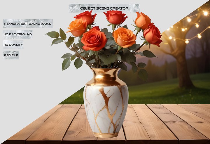 Golden Elegance Vase with Orange Roses - PNG product image (2)