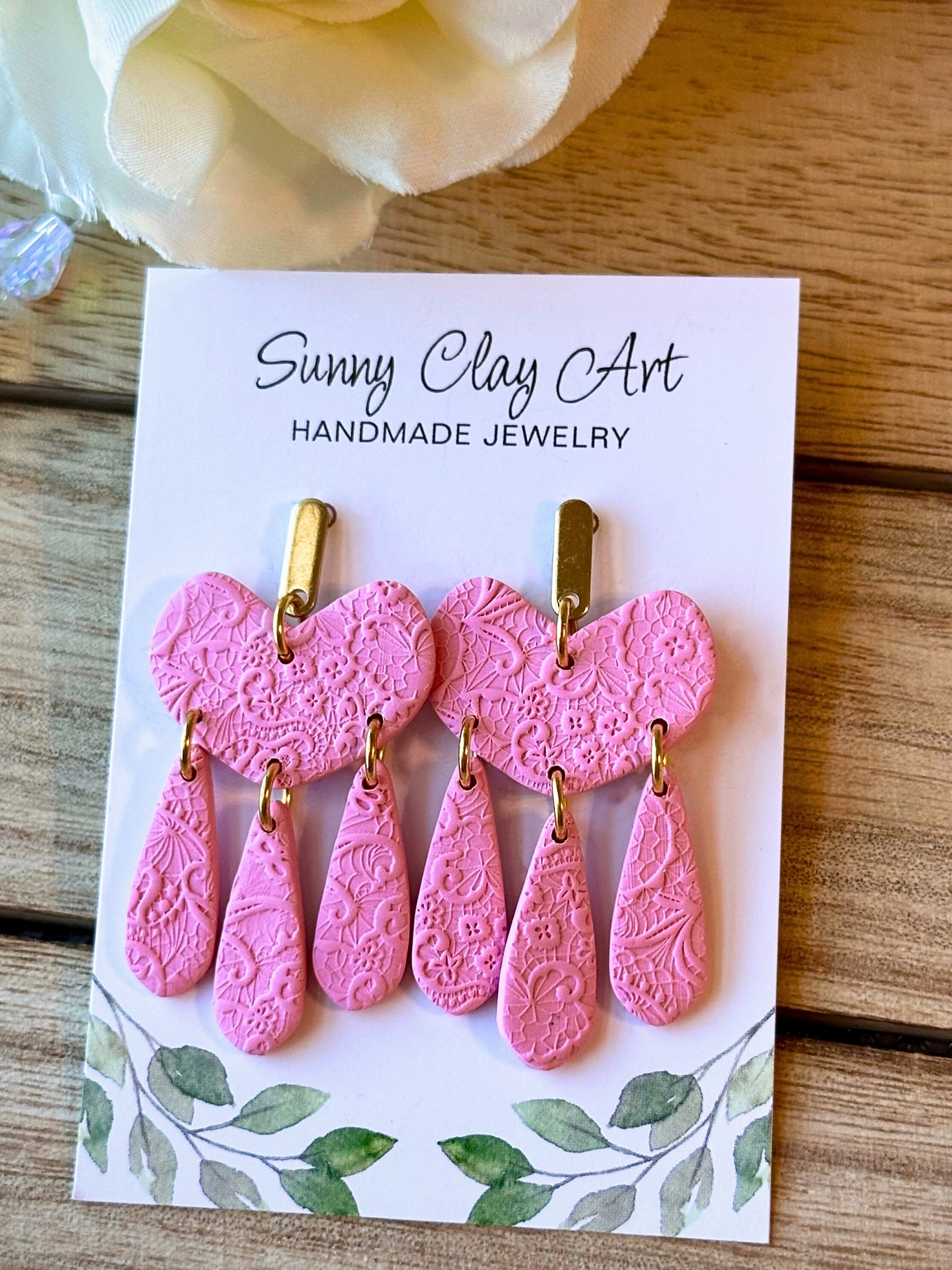 Textured Heart Drop Earrings – Handmade Clay Statement Dangles product image (6)