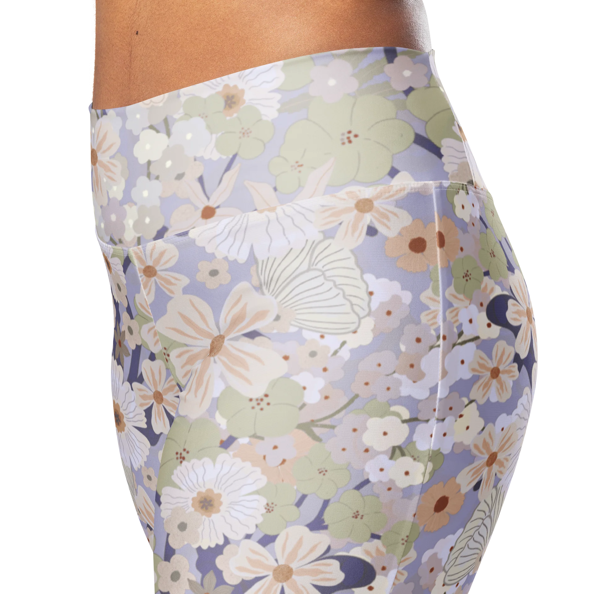 Khaki Green Blue Floral Flare Yoga Leggings product image (4)