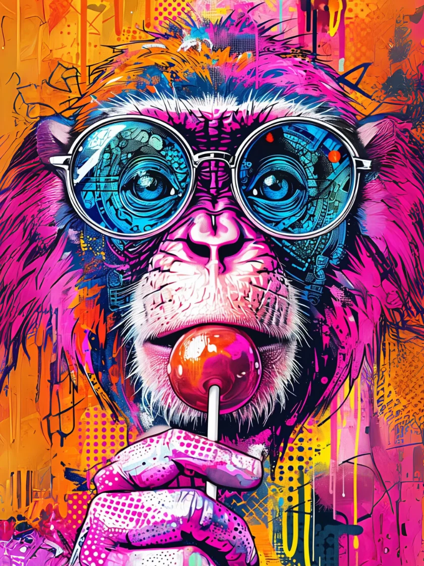 Whimsical Monkey with Lollipop Poster product image (1)