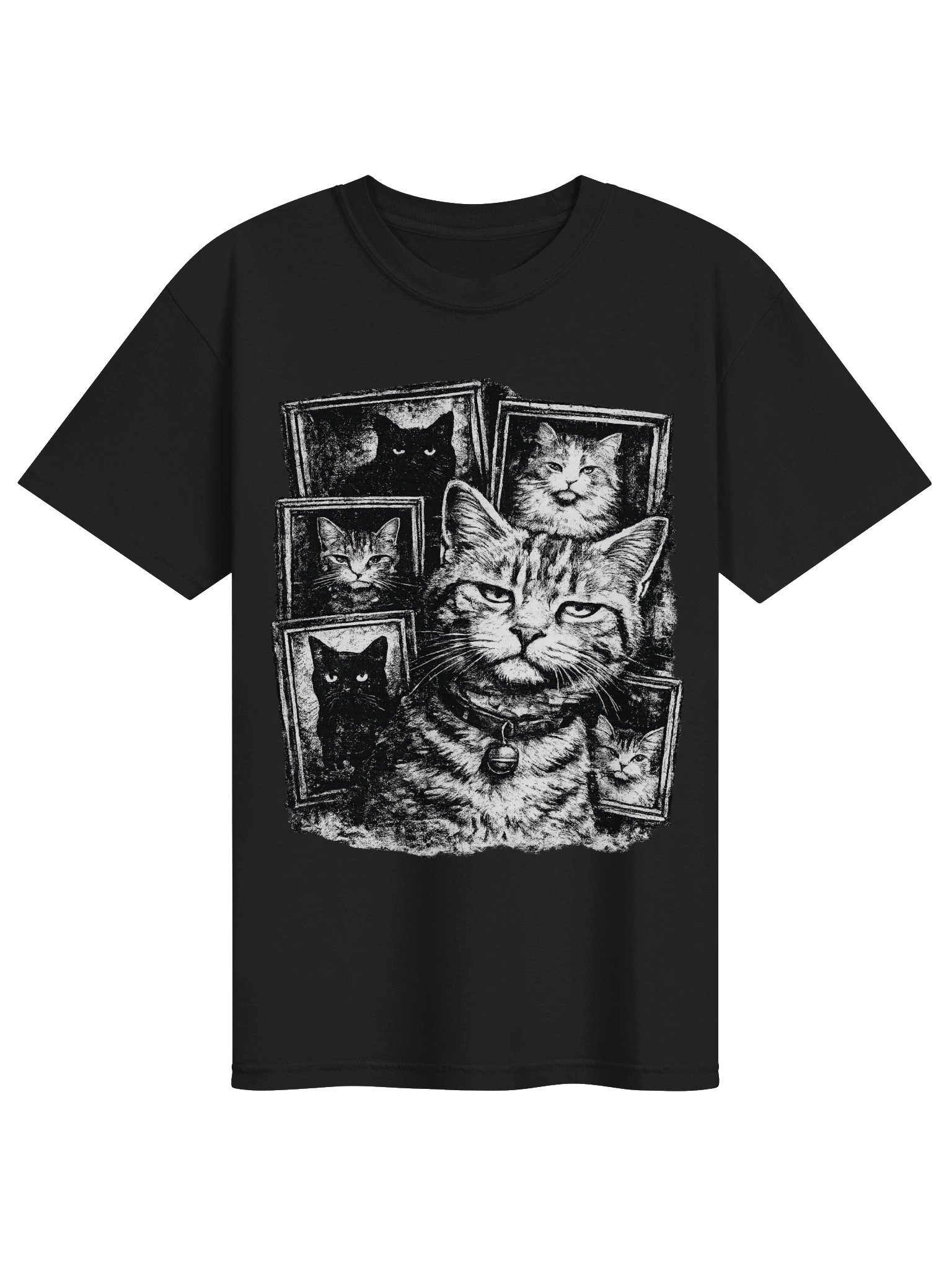 Vintage Cat Portrait Collage Graphic Tee | Gothic Monochrome Feline Shirt product image (2)