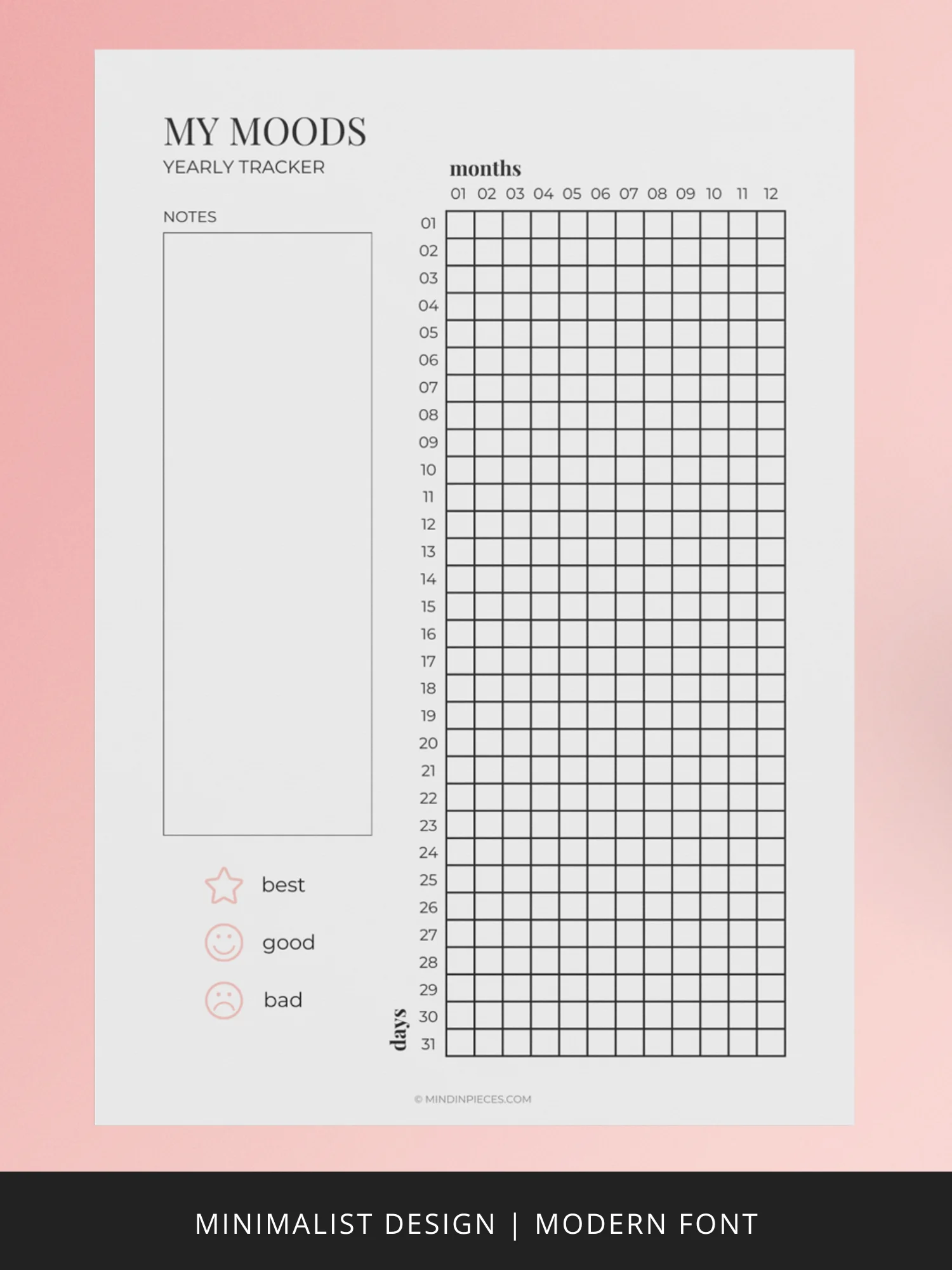 Yearly Mood Tracker Printable Digital Download product image (2)