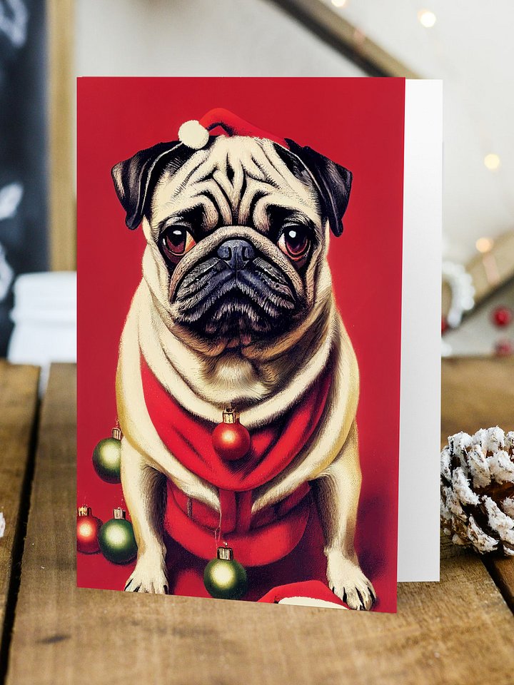 Retro Pug Dog Christmas Cards Pack of 10 • 5×7 product image (1)