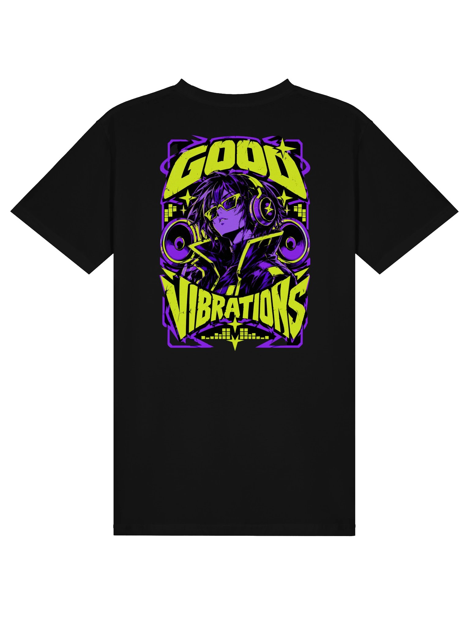Good Vibrations Cyberpunk DJ T-Shirt | Y2K Anime Music Back Print Graphic Tee product image (1)