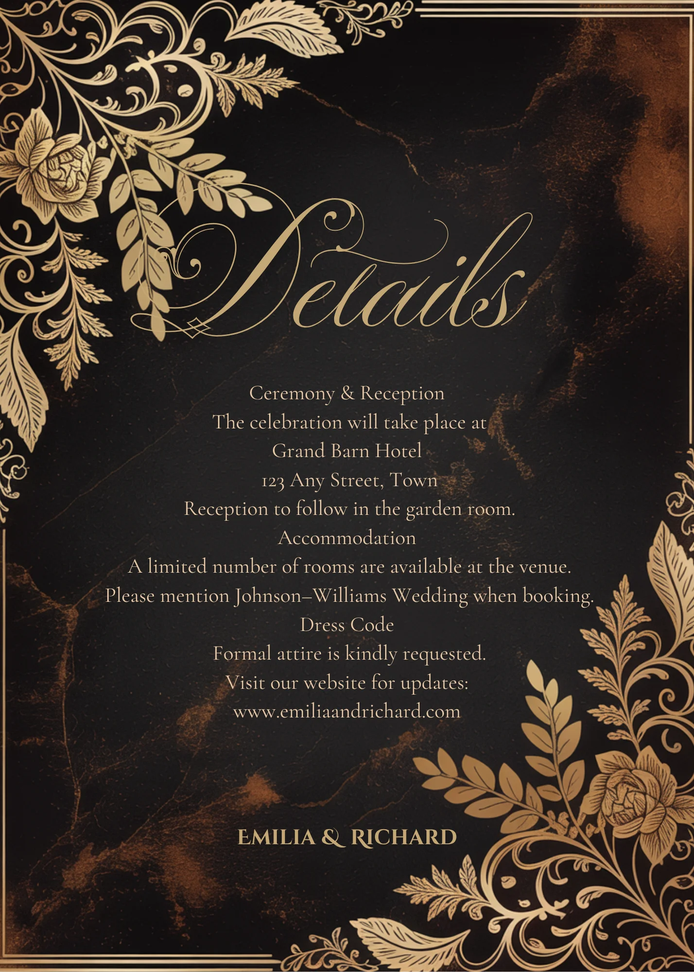 Editable Vintage Wedding Invitations | Edit in Canva | Instant Download Template | Black Gold Ornate product image (5)