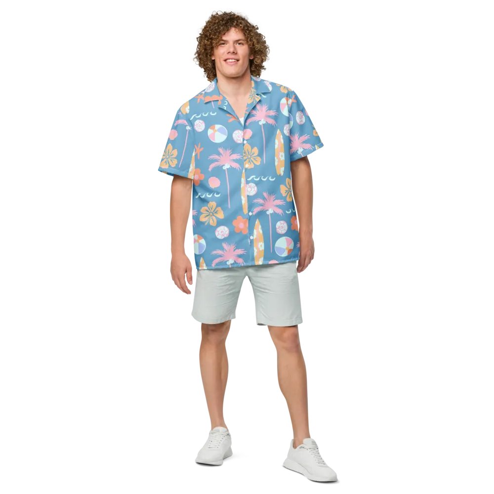 Retro Beach Blue Hawaiian Shirt product image (4)