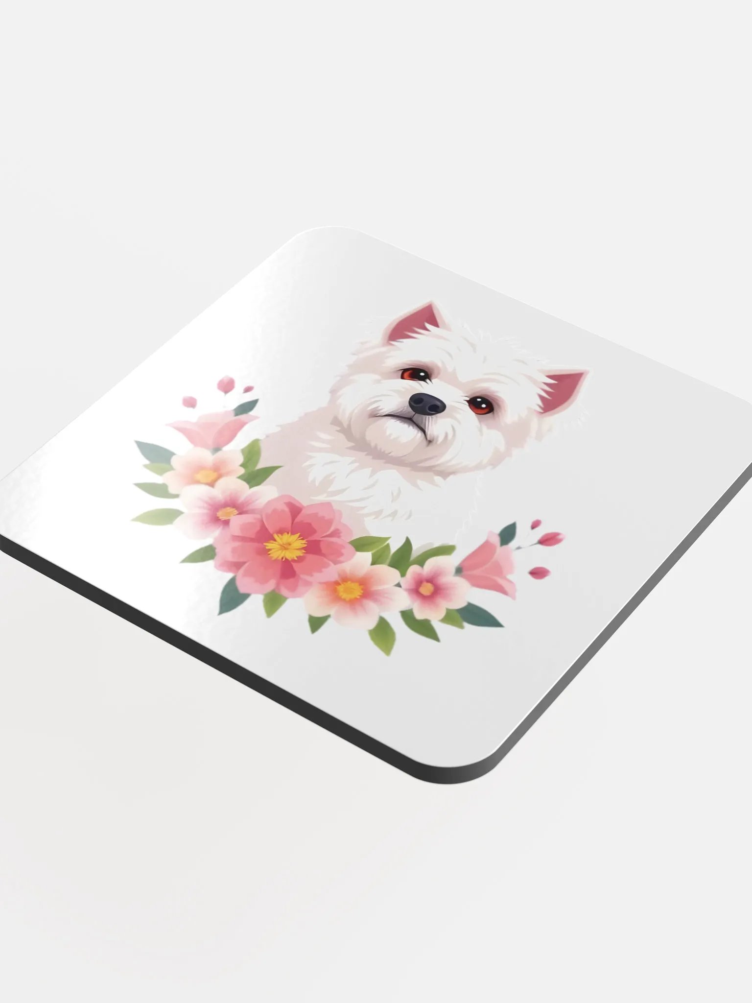 Floral Bichon Frise Cork Coaster product image (4)