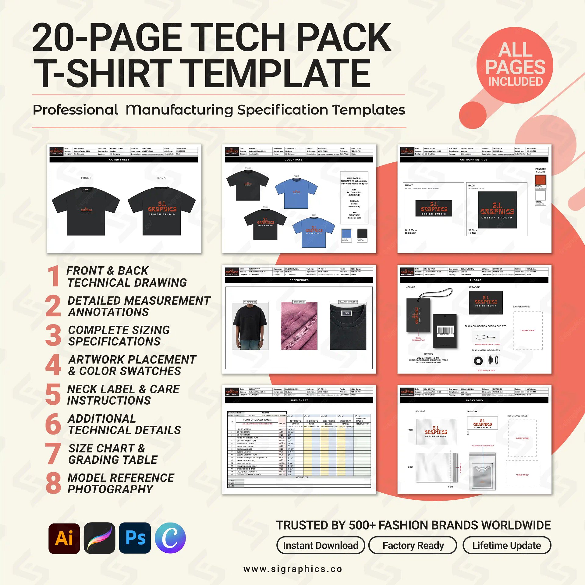 Boxy Fit T-Shirt Tech Pack Template product image (3)