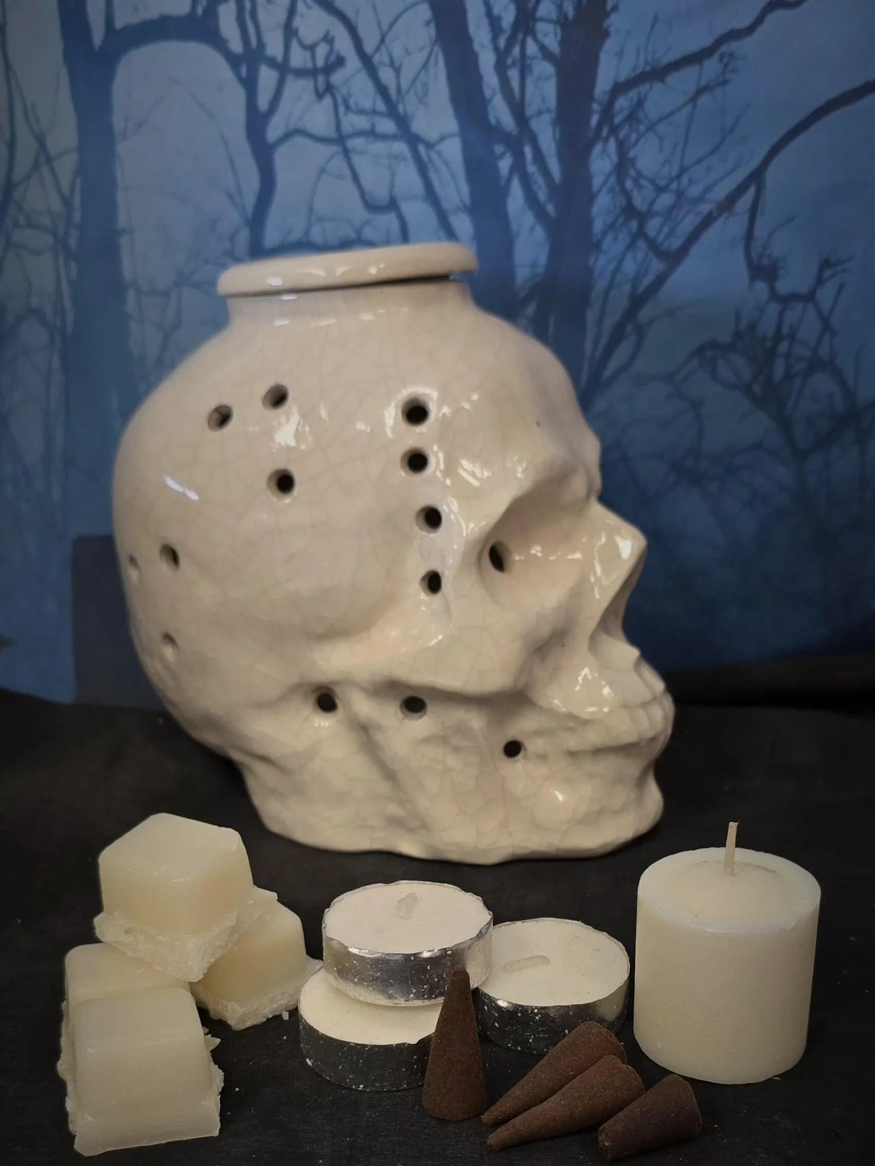 Crackle Glaze Skull Wax Warmer: Ceramic Incense Burner product image (1)